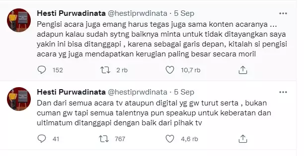 Curhatan Hesti Purwadinata © Istimewa