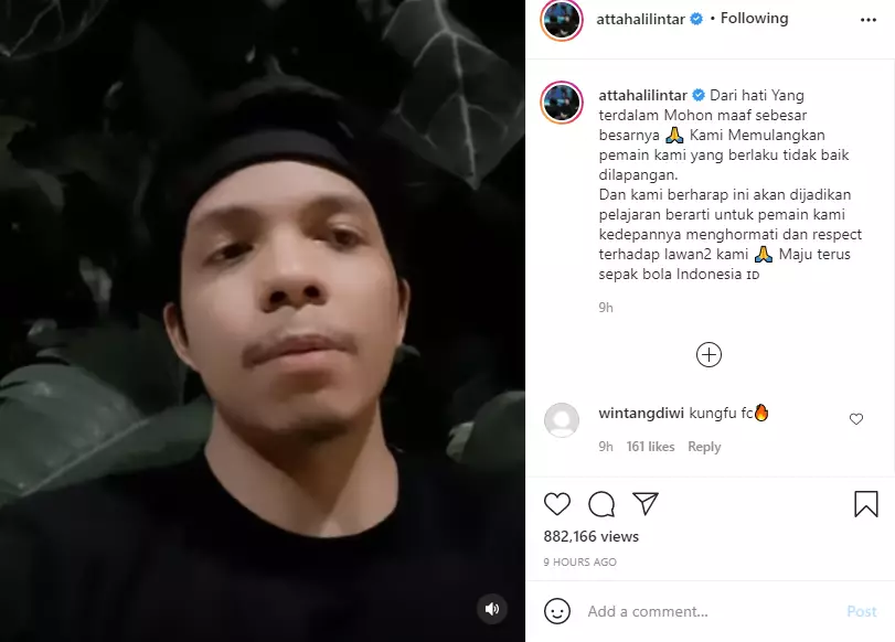 Atta Halilintar minta maaf pemain AHHA PS Pati kasari lawannya Instagram