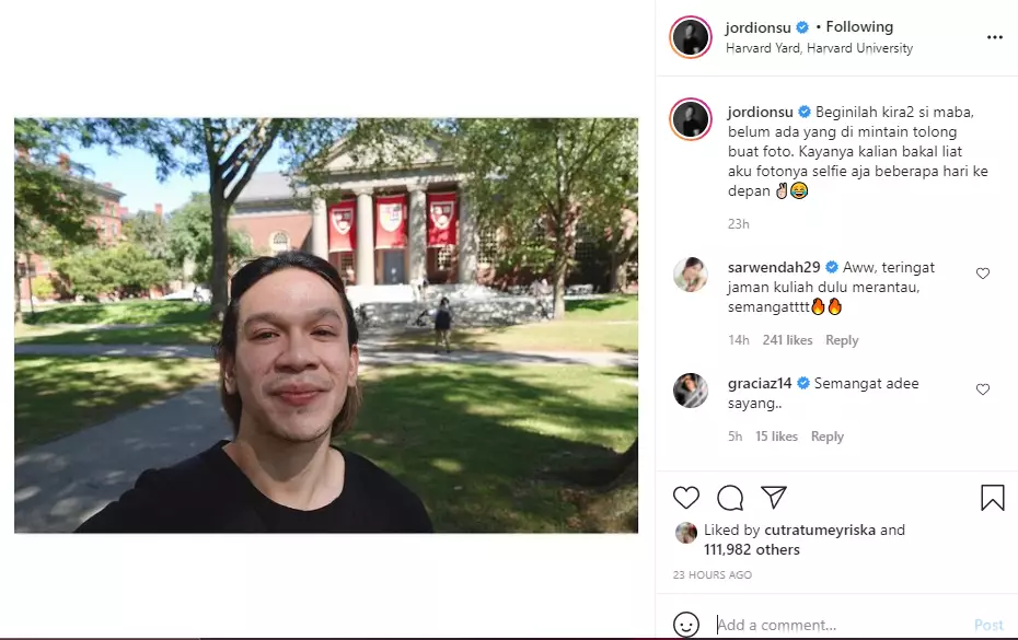 Jordi Onsu jadi mahasiswa di Harvard Instagram Jordi Onsu jadi mahasiswa di Harvard Instagram