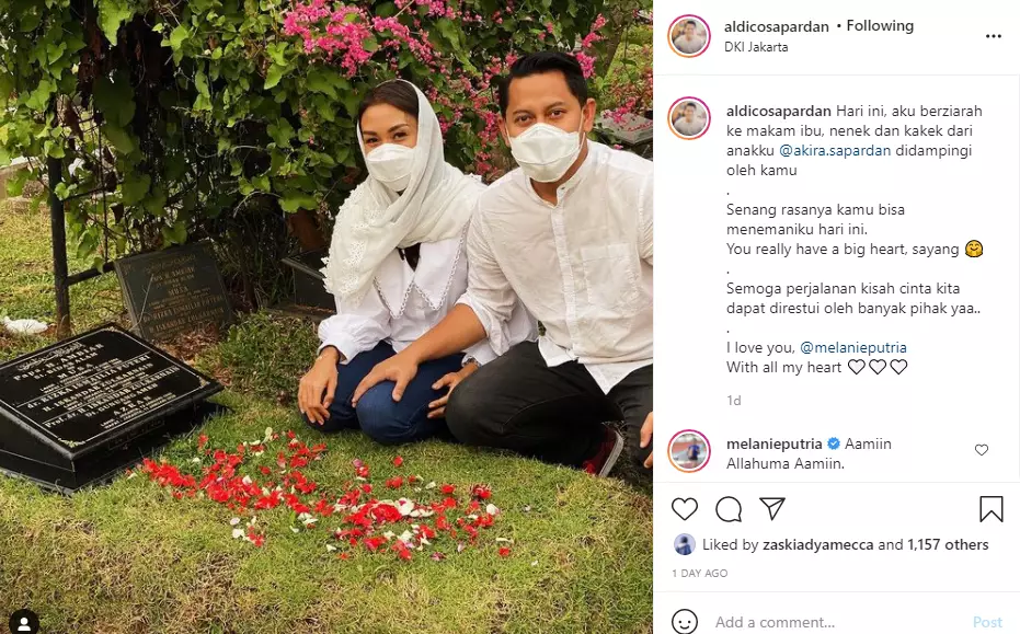 Melanie Putria ziarah ke makam istri calon suaminya Instagram