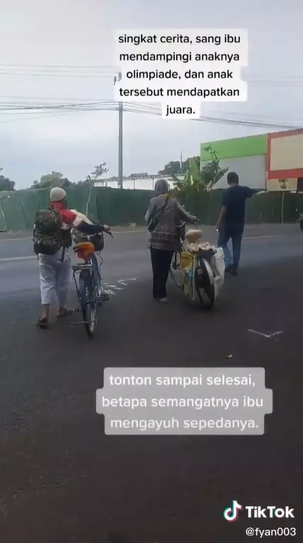 Perjuangan ibu antar anak olimpiade naik sepeda © TikTok/@fyan003