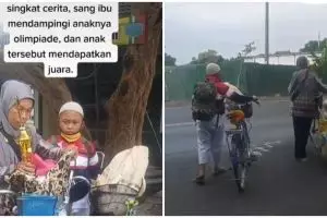 Perjuangan ibu antar anak olimpiade naik sepeda, penuh haru
