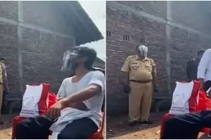 Momen kocak Presiden Jokowi bertemu 'kembarannya' saat vaksinasi