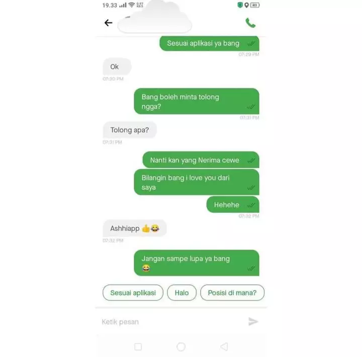 chat lucu pelanggan ojek online malah bikin baper banget © 2021 instagram.com chat lucu pelanggan ojek online malah bikin baper banget © 2021 instagram.com