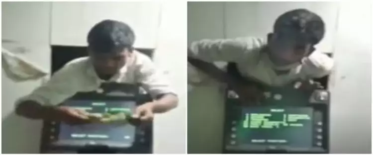 Momen pencuri apes, tersangkut di dinding ATM