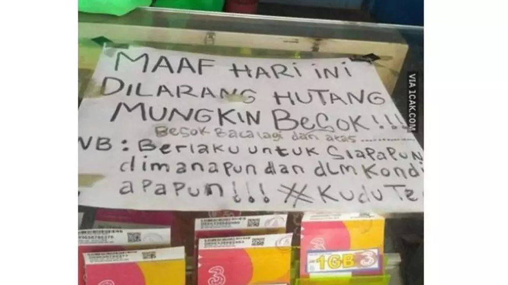 25 Tulisan lucu laranganutang di warung berbagai sumber