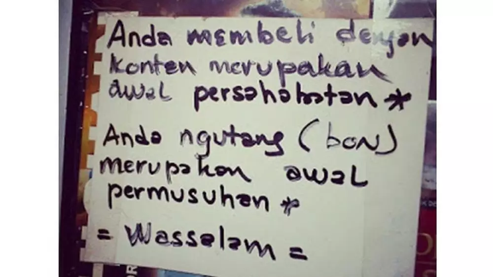 25 Tulisan lucu laranganutang di warung berbagai sumber