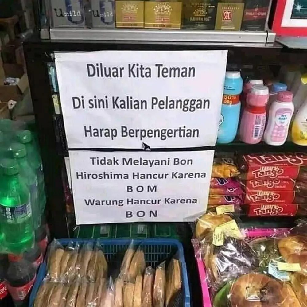 25 Tulisan lucu laranganutang di warung berbagai sumber