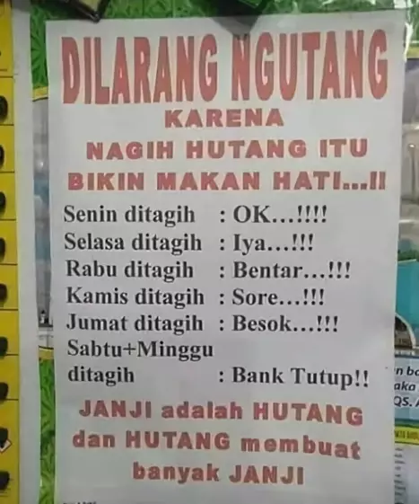 25 Tulisan lucu laranganutang di warung berbagai sumber