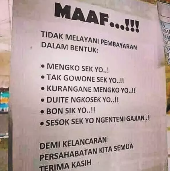 25 Tulisan lucu laranganutang di warung berbagai sumber