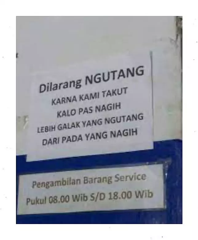 25 Tulisan lucu laranganutang di warung berbagai sumber