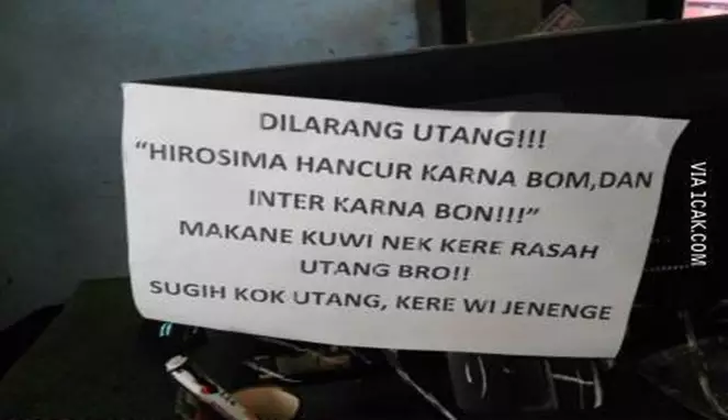 25 Tulisan lucu laranganutang di warung berbagai sumber