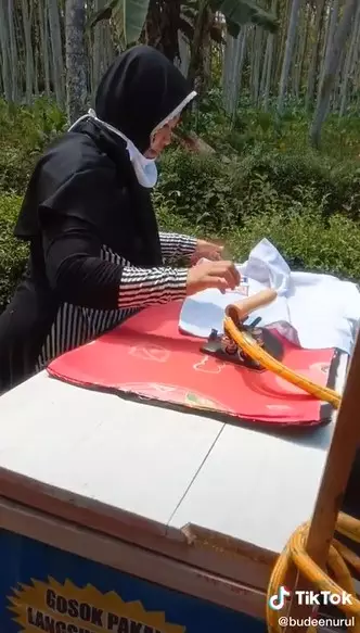 ibu usaha jasa setrika keliling dengan gerobak © TikTok/@budeenurul