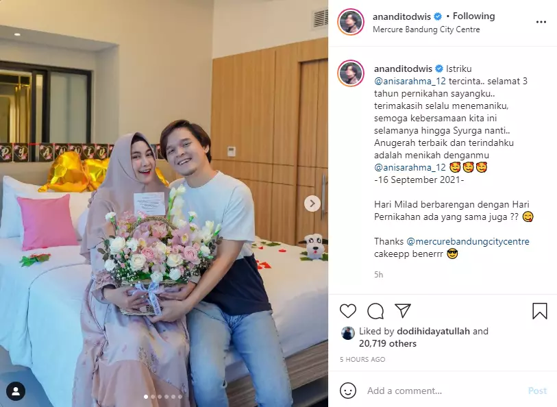 Anisa Rahma dan suami rayakan anniversary pernikahan ke-3 Instagram Anisa Rahma dan suami rayakan anniversary pernikahan ke-3 Instagram
