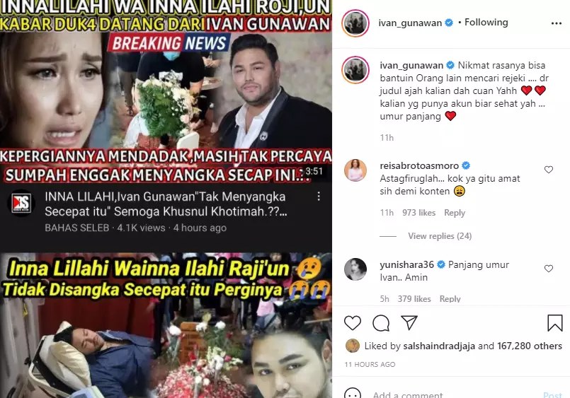 Diisukan meninggal Ivan Gunawan beri tanggapan menohok Instagram Diisukan meninggal Ivan Gunawan beri tanggapan menohok Instagram