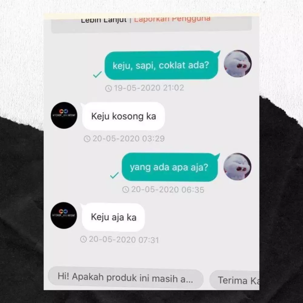 balasan chat penjual online shop malah bingungin © 2021 instagram.com