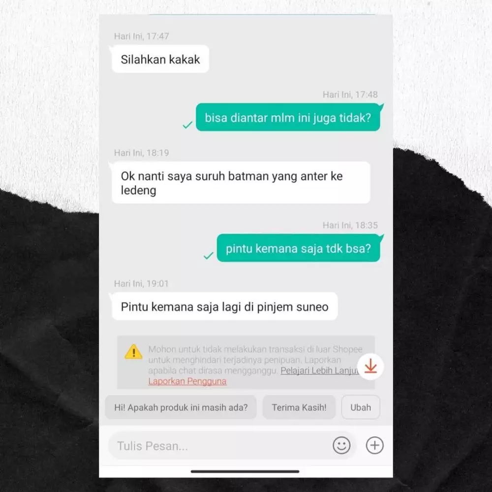 balasan chat penjual online shop malah bingungin © 2021 instagram.com