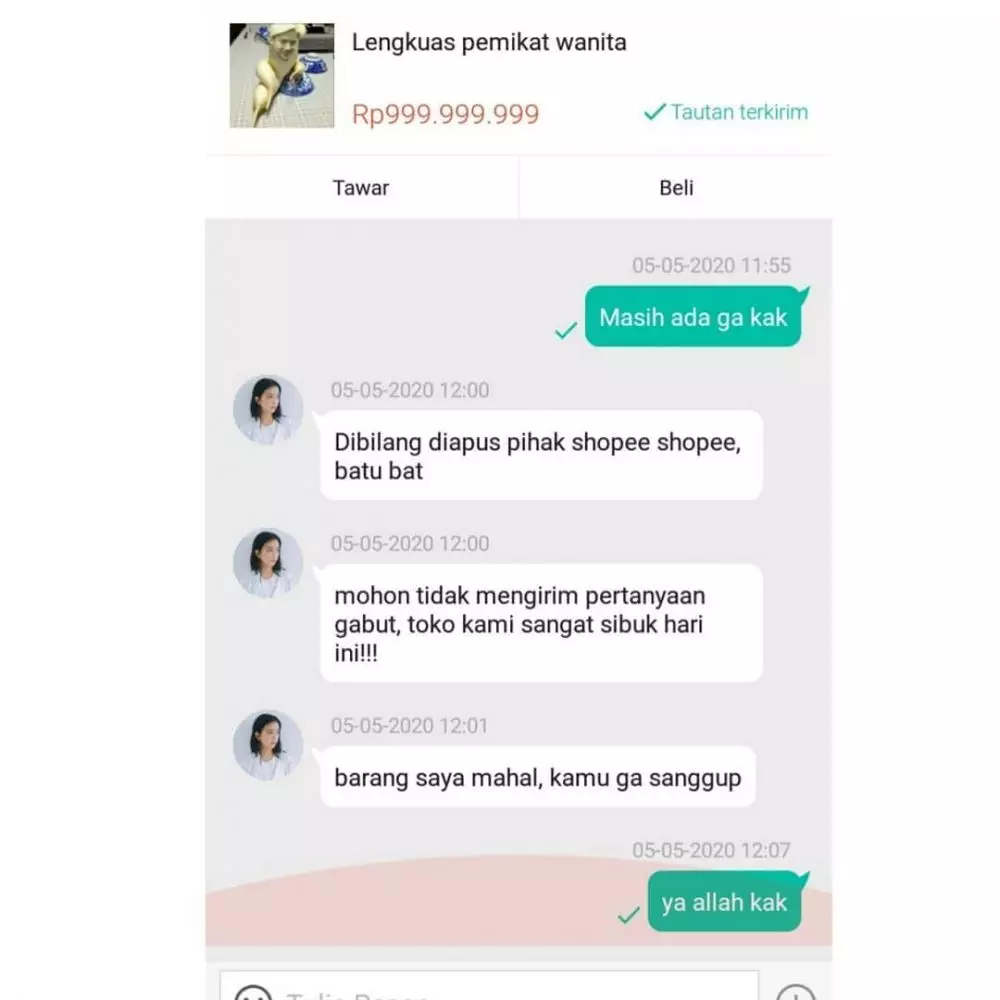 chat lucu penjual online shop pamer banget © 2021 instagram.com
