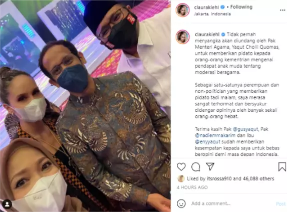 Cinta Laura diundang Mentri Agama untuk pidato di kementrian © Instagram/@claurakiehl