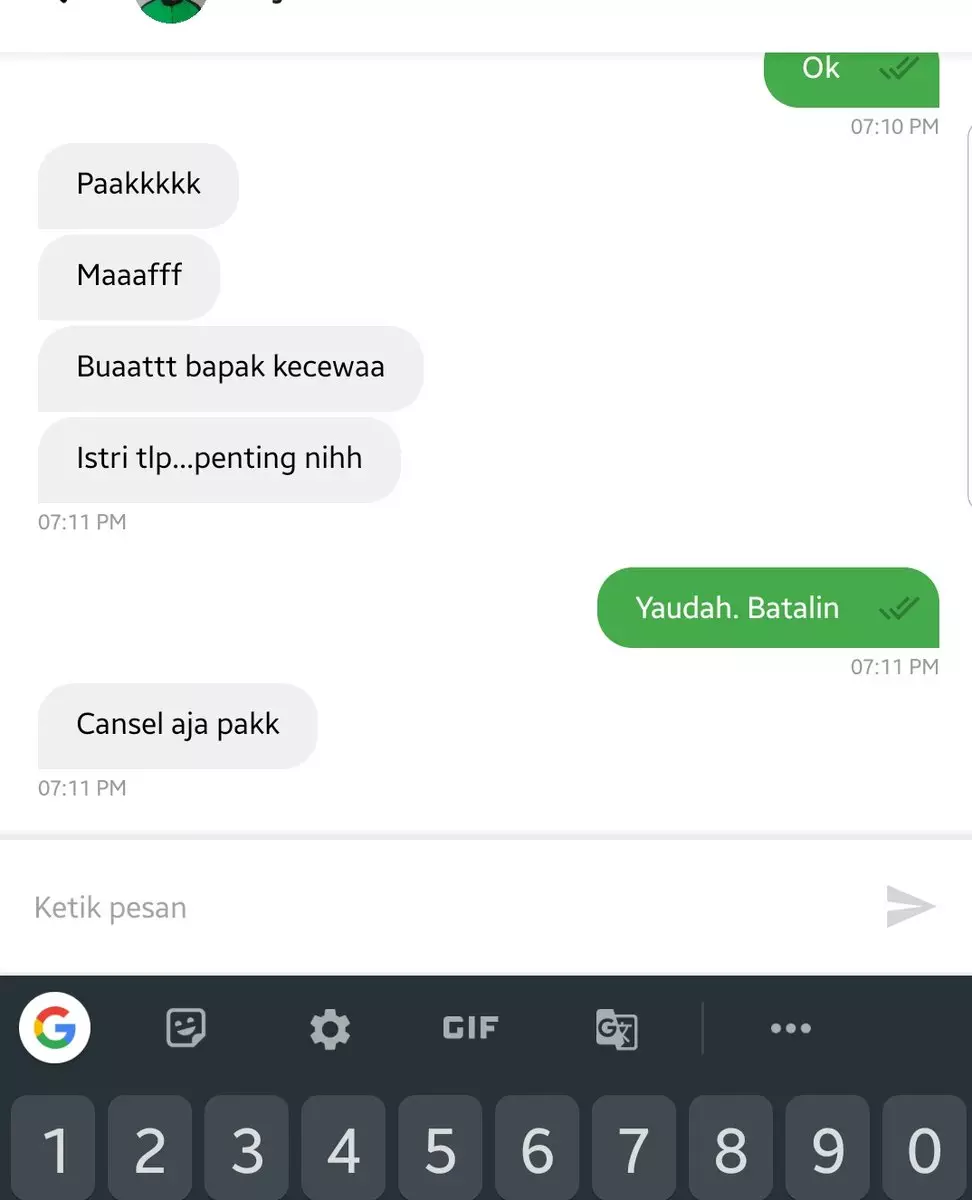 chat lucu alasan bucin driver ojol batalin orderan © 2021 instagram.com