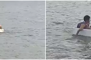 Seberangi sungai pakai styrofoam, perjuangan bocah SD ini bikin salut