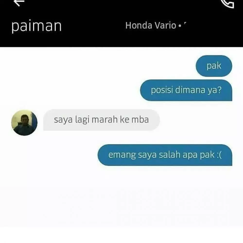chat lucu driver ojek online ditanyain lokasinya © 2021 instagram.com