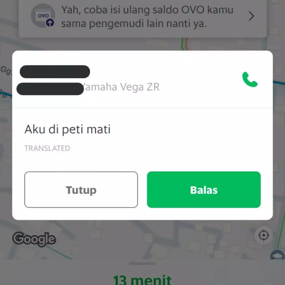 chat lucu driver ojek online ditanyain lokasinya © 2021 instagram.com