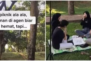 Asik piknik sambil bawa jajanan, cewek-cewek ini didatangi anak-anak