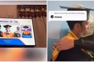 Aksi kocak pendamping wisuda online, cosplay jadi orang tua