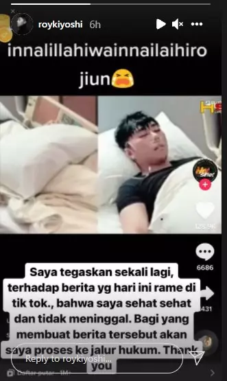 Roy Kiyoshi akan laporkan ke polisi © 2021 Instagram Roy Kiyoshi akan laporkan ke polisi © 2021 Instagram