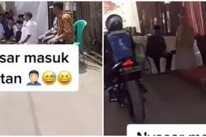 Lewati jalan kampung, pemotor ini malah nyasar ke acara hajatan