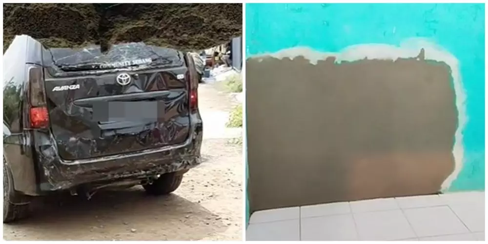Rumah ambruk karena tertabrak mobil © TikTok Rumah ambruk karena tertabrak mobil © TikTok