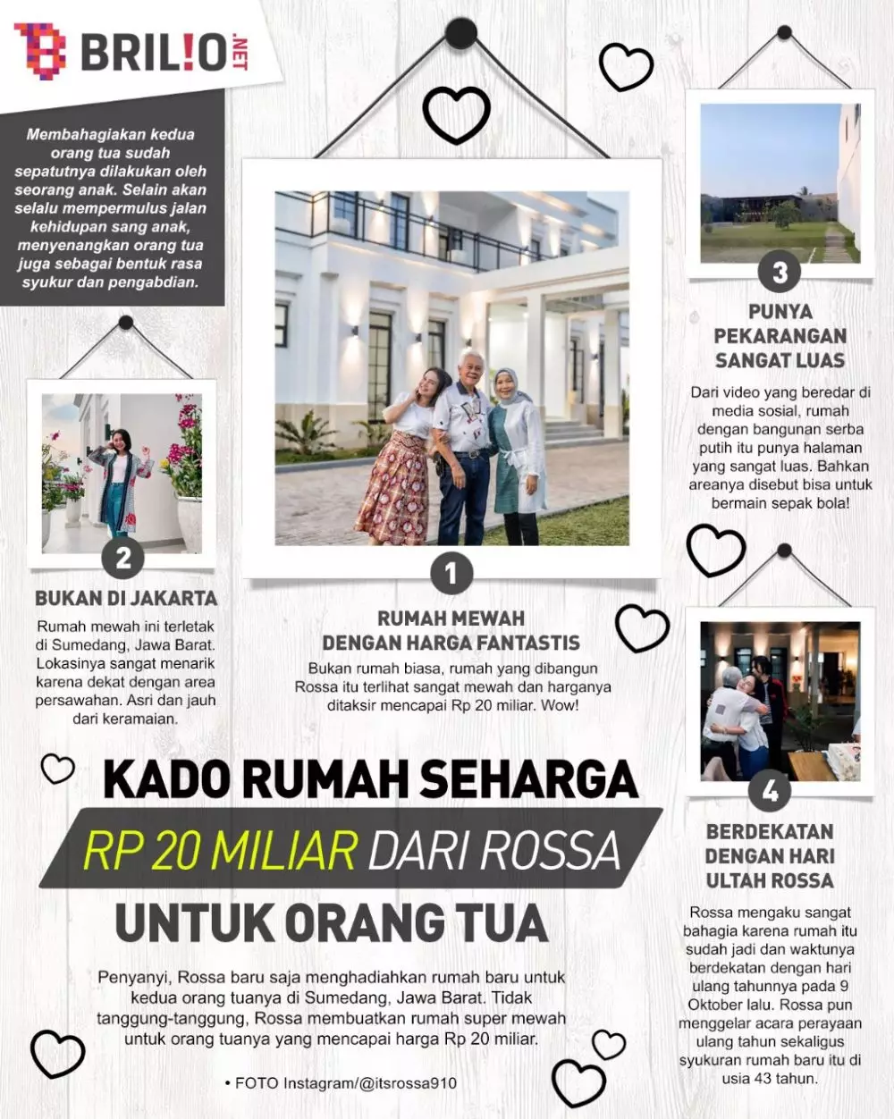 INFOGRAFIS KADO RUMAH ROSSA UNTUK ORANG TUANYA © 2021 brilio.net