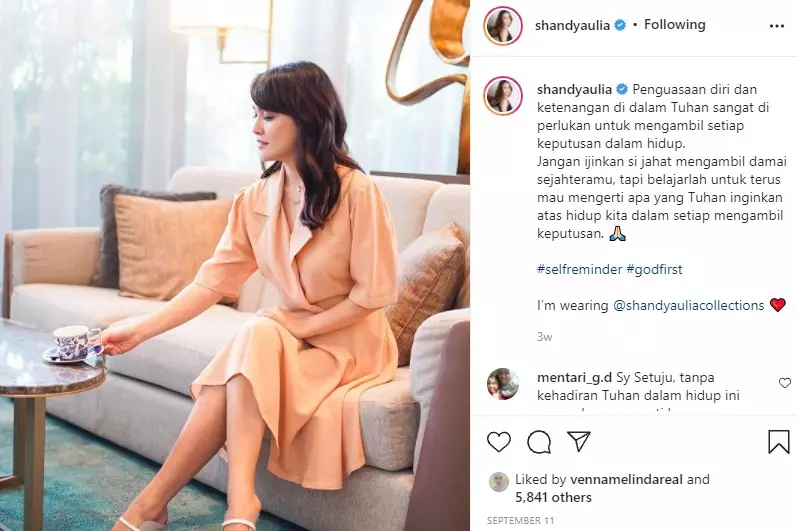 Curhat galau Shandy Aulia © 2021 Instagram