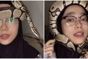 5 Potret hijaber jadikan ular sebagai turban, aksinya bikin merinding