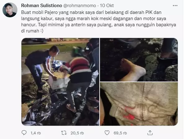 Curhatan pilu pedagang jadi korban tabrak lari © 2021 Twitter
