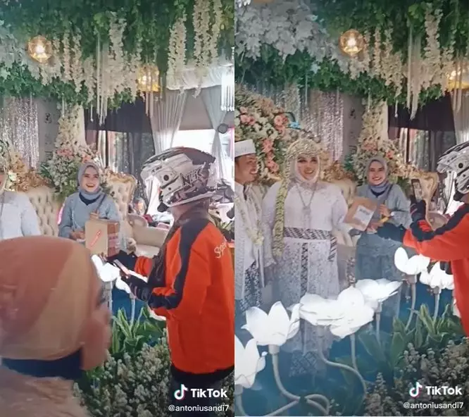 pengantin terima paket di pelaminan © 2021 brilio.net pengantin terima paket di pelaminan © 2021 brilio.net