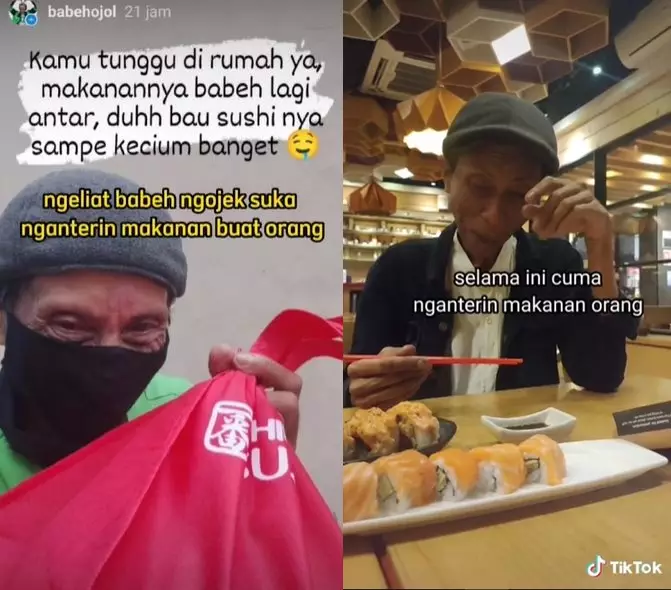 driver ojol ditraktir anaknya makan sushi © 2021 brilio.net