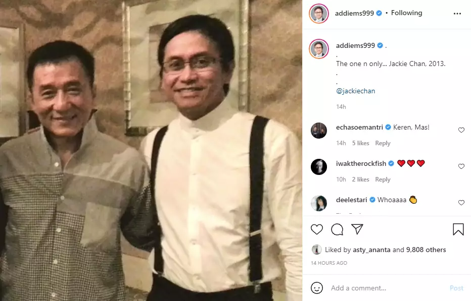 Addie MS unggah foto bareng Jackie Chan Instagram