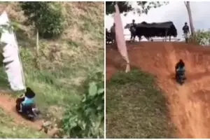 Aksi emak-emak taklukan tanjakan tinggi, bikin salut plus deg-degan