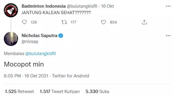 Reaksi Nicholas Saputra saat nonton Piala Thomas jadi sorotan warganet © berbagai sumber