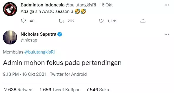 Reaksi Nicholas Saputra saat nonton Piala Thomas jadi sorotan warganet © berbagai sumber