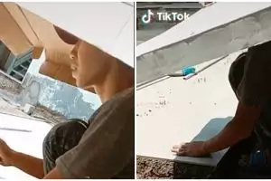 Viral tukang bangunan buat pelindung kepala dari kardus, unik banget
