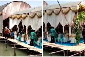 Viral lokasi pesta pernikahan di atas danau, panggungnya bikin panik
