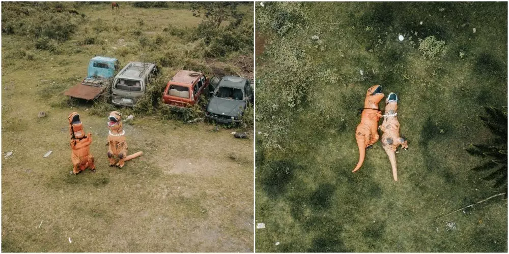 Prewedding dengan kostum dinosaurus © Istimewa Prewedding dengan kostum dinosaurus © Istimewa