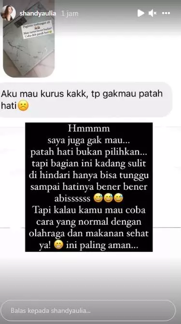 Patah hati jadi tips turunkan berat badan ala Shandy Aulia © 2021 Instagram