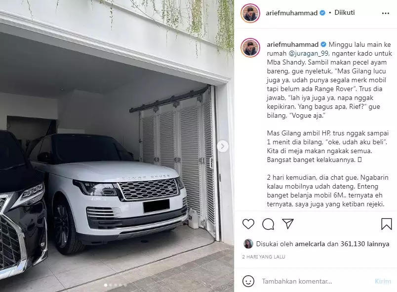 Cerita Gilang Juragan99 beli mobil © 2021 Instagram