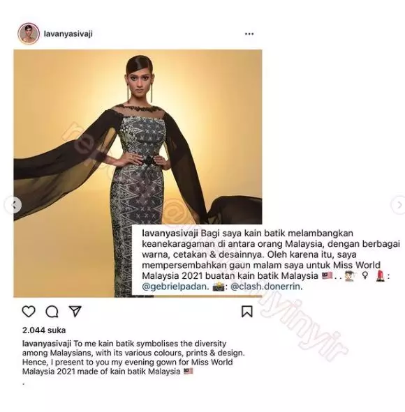 Miss World Malaysia minta maaf usai akui batik berasal dari negaranya Instagram