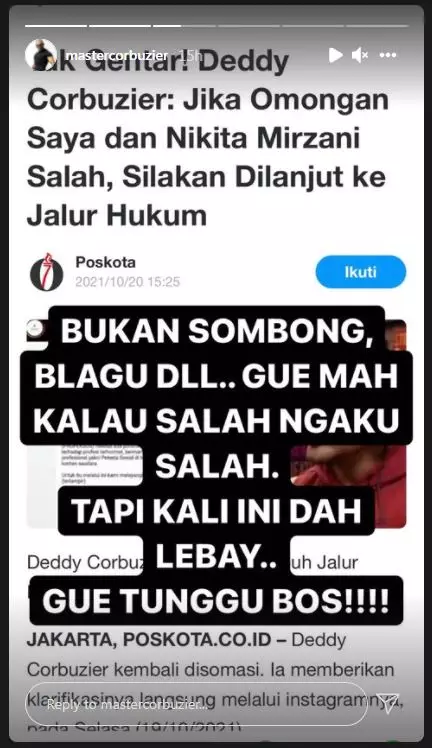 Deddy Corbuzier disomasi karena dianggap menghina status pekerja sosial Instagram