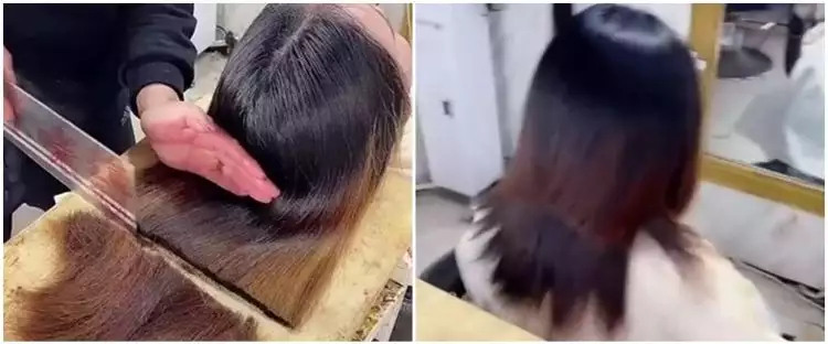 Aksi wanita potong rambut pakai kapak, hasilnya tak terduga